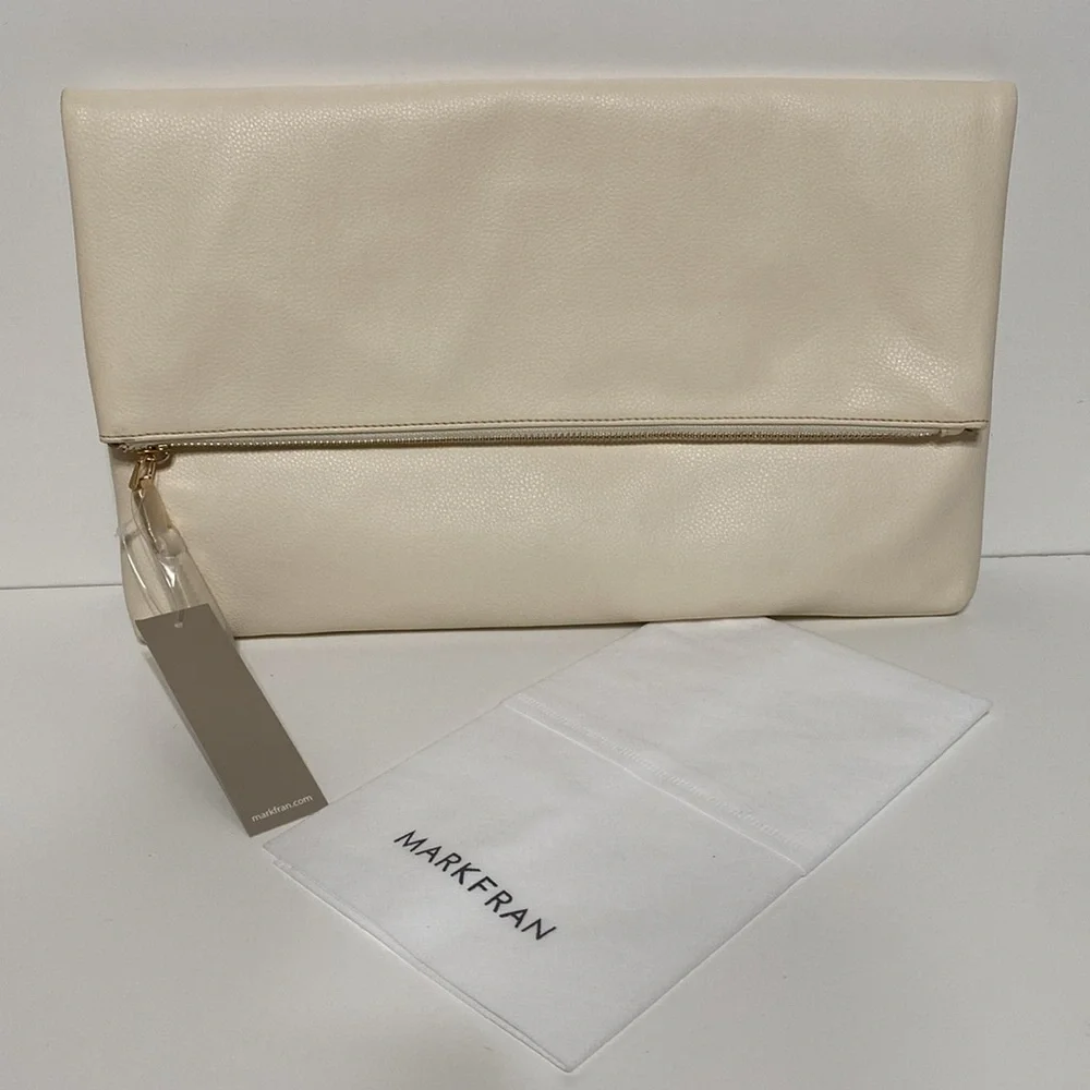 MARKFRAN Oversized Foldover Clutch in Ivory